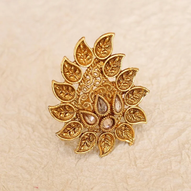 Wide geometric rings-Golden Adjustable Kundan Finger Rings