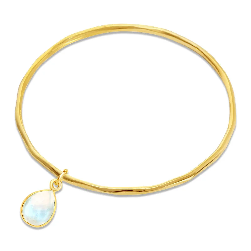 Glossy link bangles-Moonstone Charm Bangle | Gold - June