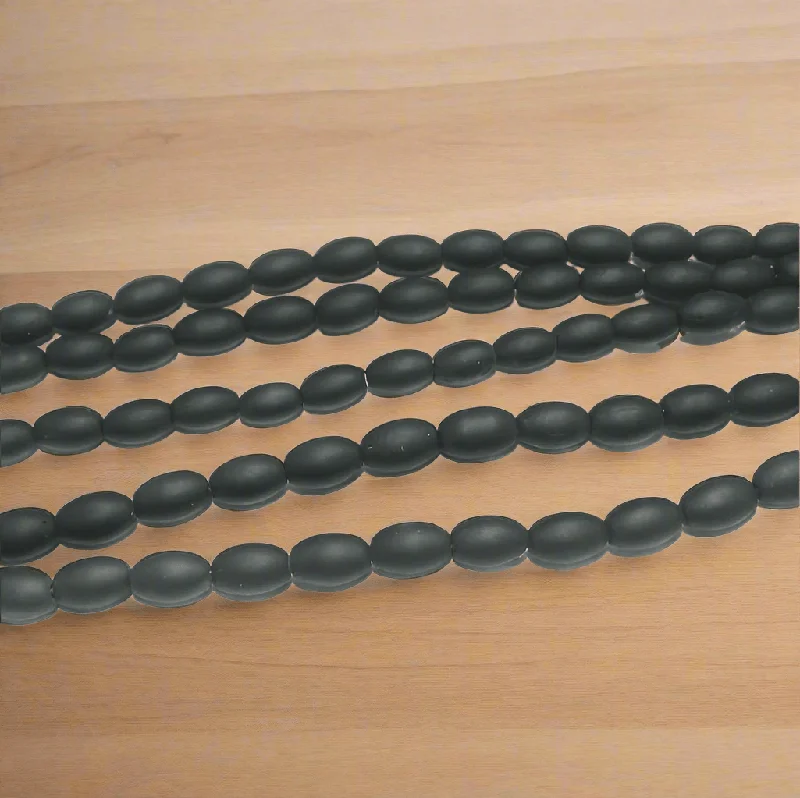 Pure diamond rings-5 Strings Glass Beads Oval Black Matt 10x6mm