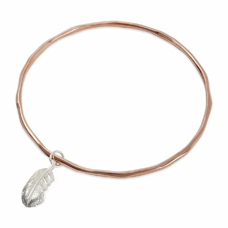 Woven tribal bangles-Feather Bangle | Rose Gold - Silver