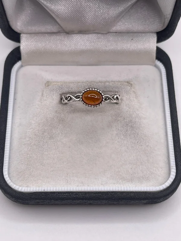 Pure modern rings-Silver amber ring