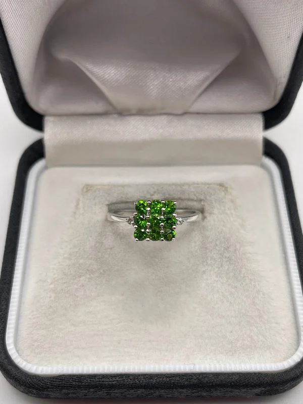 Thick band rings-9ct white gold tsavorite garnet ring