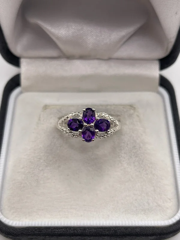 Pure dot rings-Silver amethyst ring