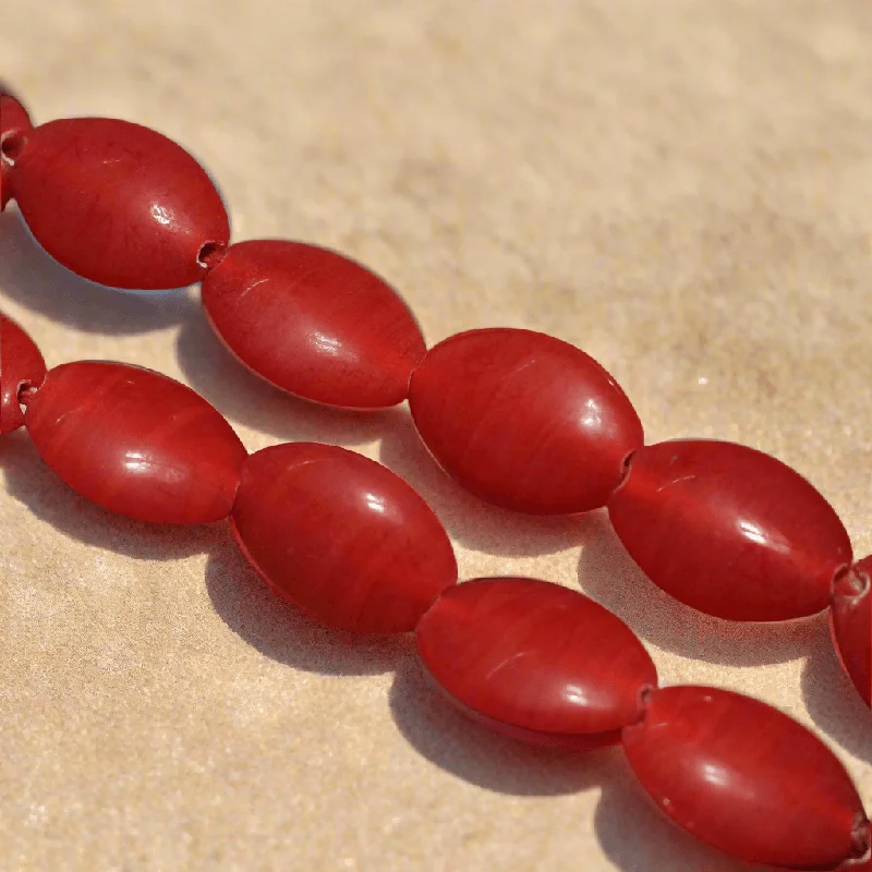 Thin filigree rings-1 String 18X13mm  Glass Oval Beads Red