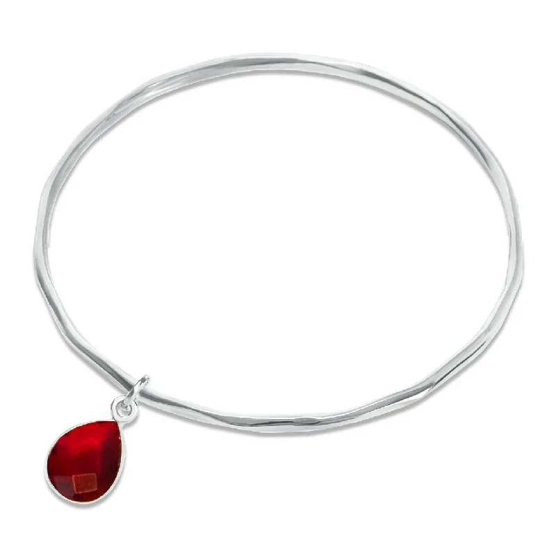 Aged cameo bangles-Garnet Charm Bangle Silver | January