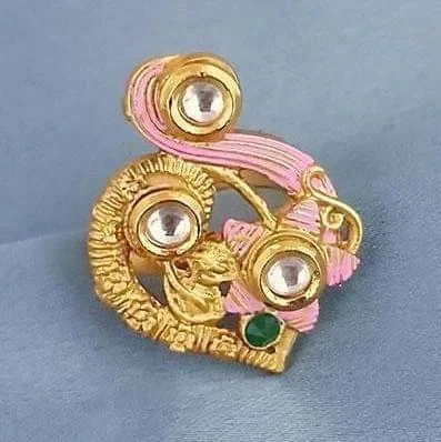 Thick band rings-Traditional AD Kundan Adjustable Copper Ring