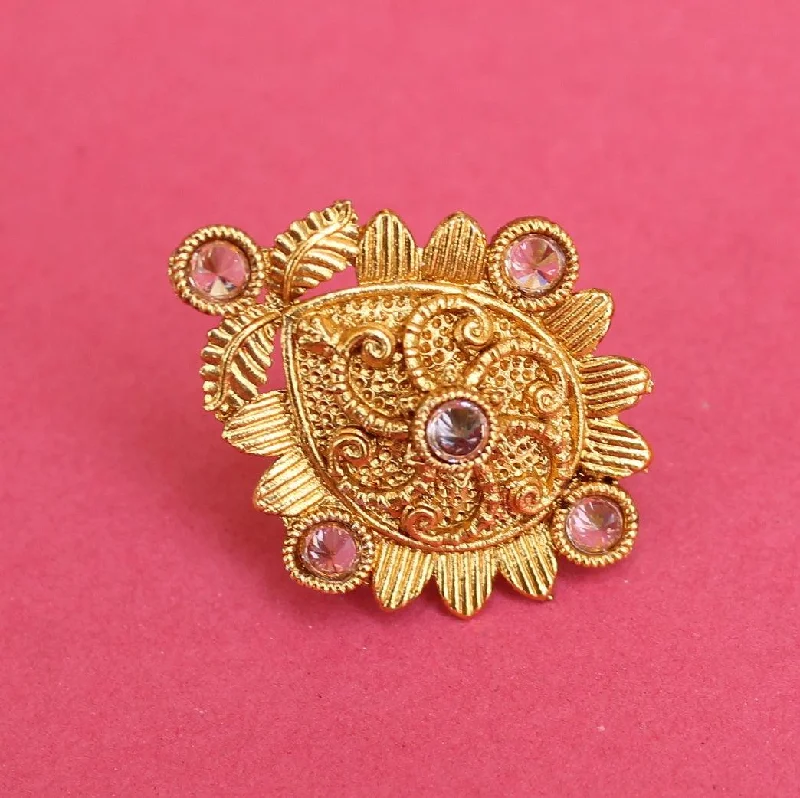 Maple grain rings-Golden Adjustable Kundan Finger Rings