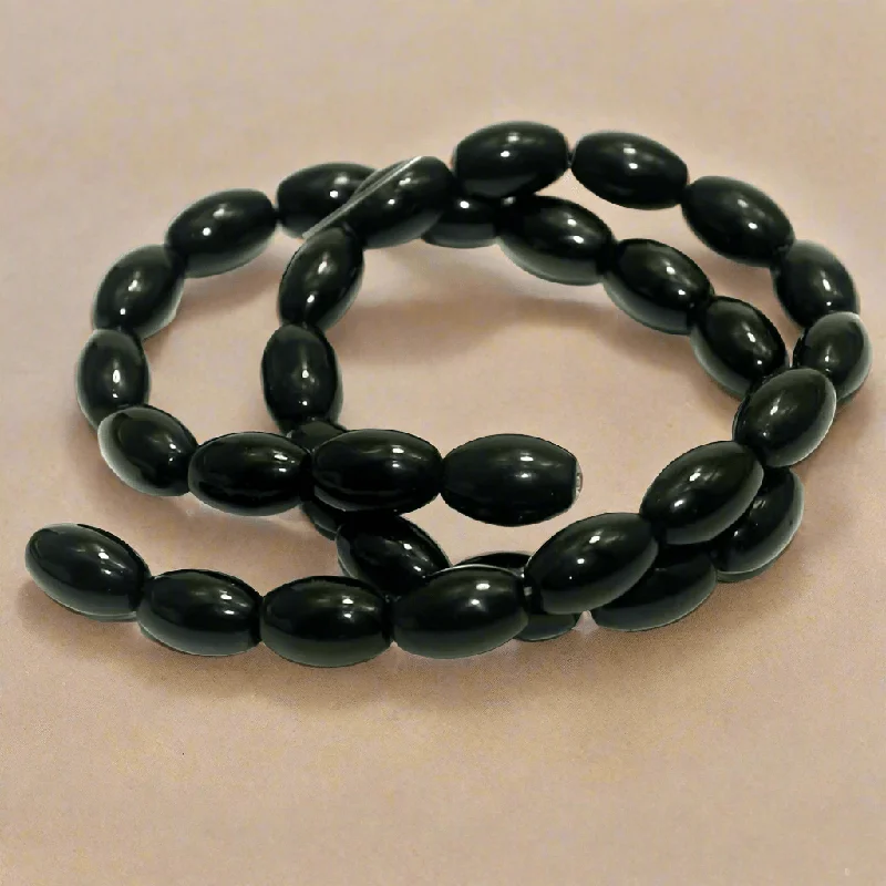 Onyx gem rings-5 strings Glass Oval Beads Black 10x6mm