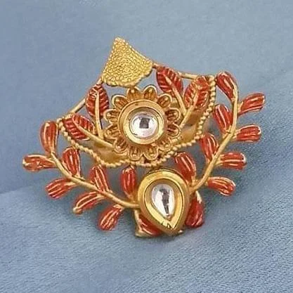 Flat design rings-Traditional AD Kundan Adjustable Copper Ring