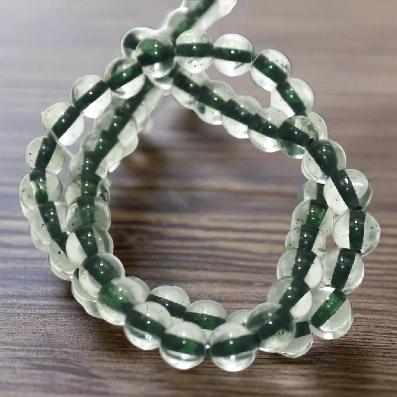 Thin frame rings-1 string Glass Round Beads Inside Green 8mm