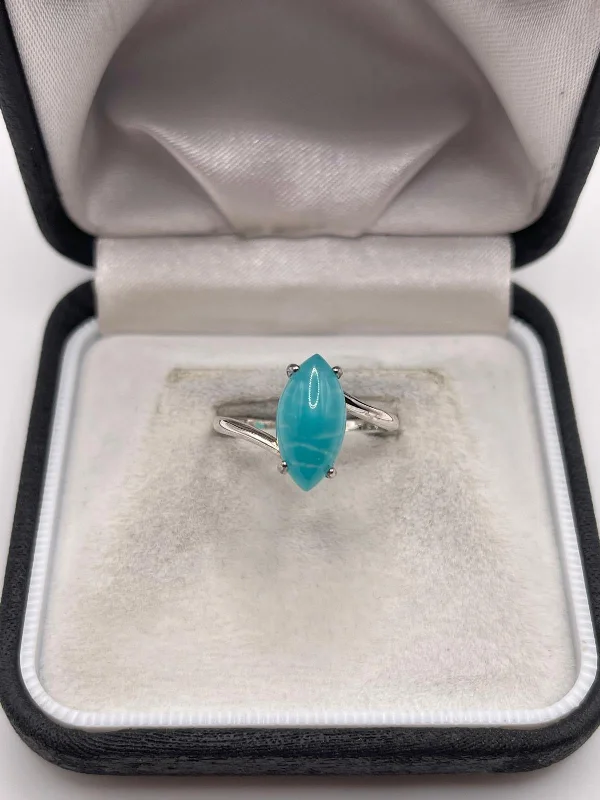 Bright crystal rings-Silver teal quartz ring