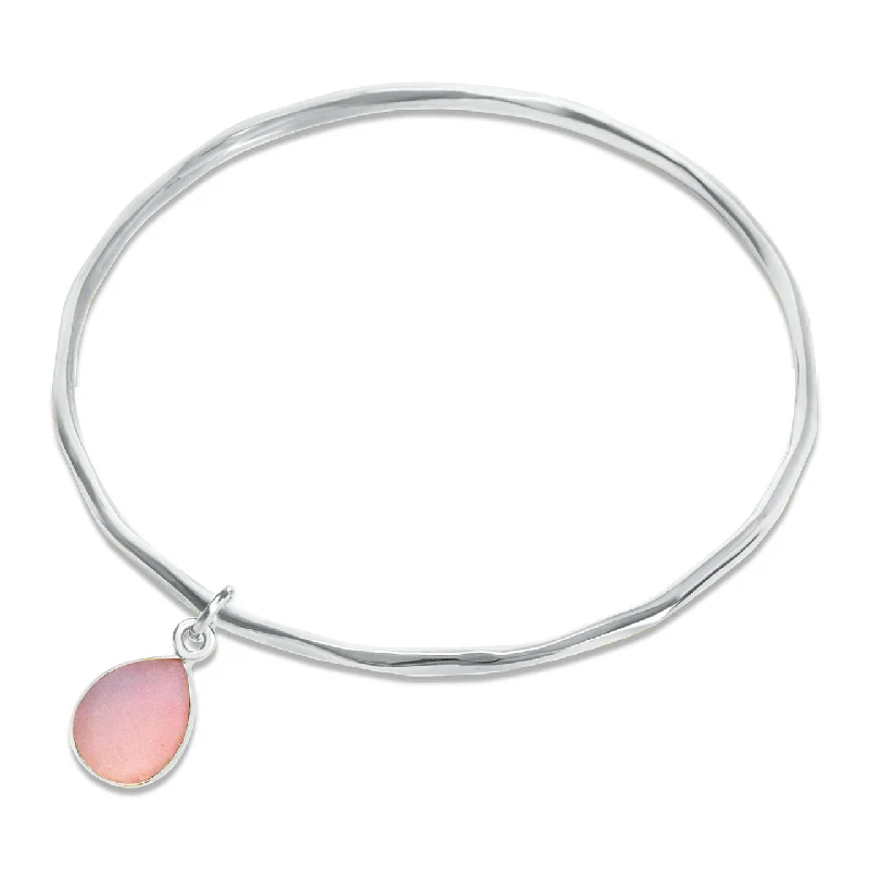 Retro deco bangles-Pink Opal Charm Bangle | Silver - October