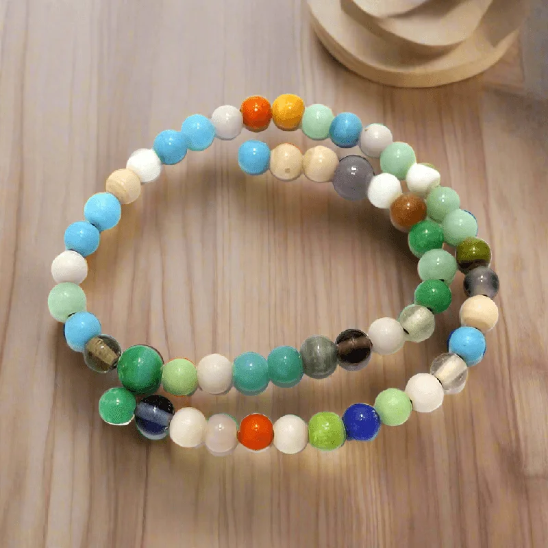 Bead row rings-5 Strings Glass Round Beads Assorted 8mm