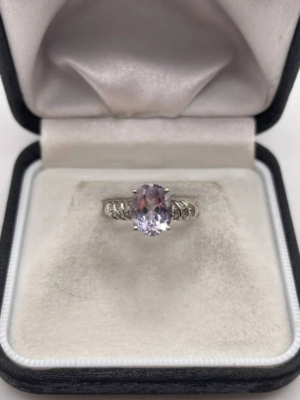 Warm clay rings-9ct white gold kunzite and diamond ring