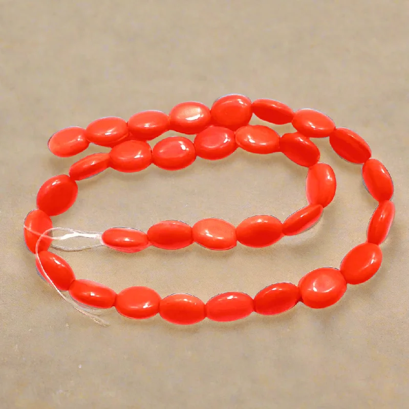 Dual metal rings-5 Strings Neon Glass Oval Beads Orange 12x9mm