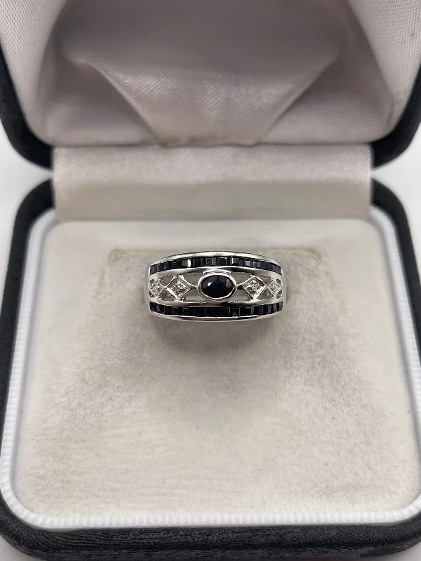 Pure band rings-9ct white gold sapphire and diamond ring