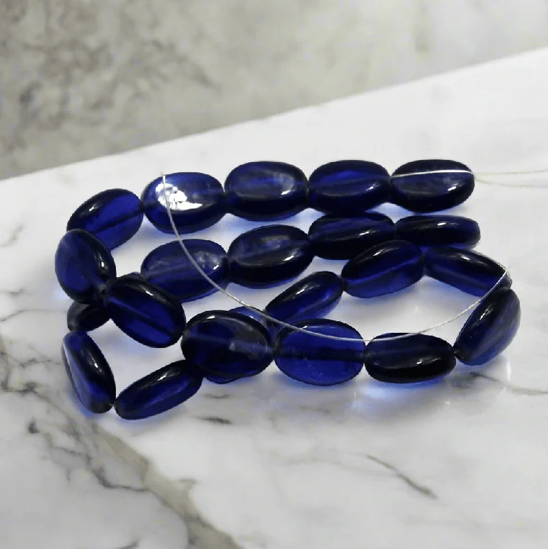 Joy charm rings-1 string of Glass Oval Beads Blue 15x12