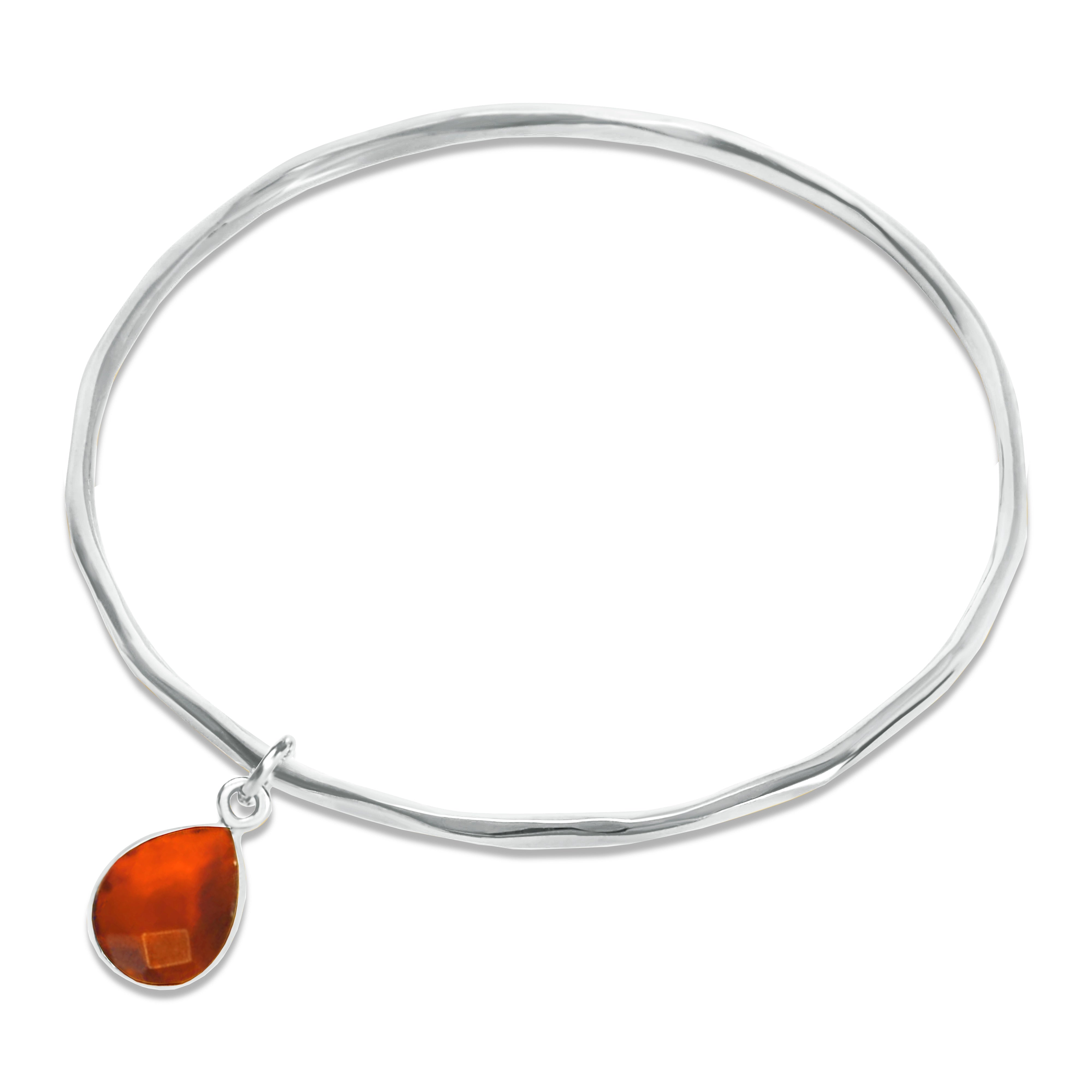 Thick chain bangles-Carnelian Charm Bangle Silver July Birthstone Bangle