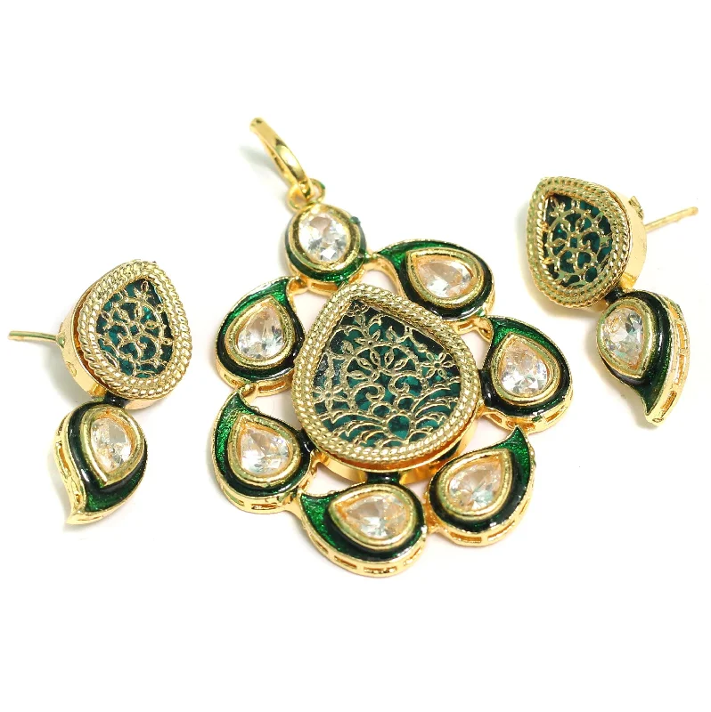 Fox design rings-Kundan Thewa Pendant With Earring Set