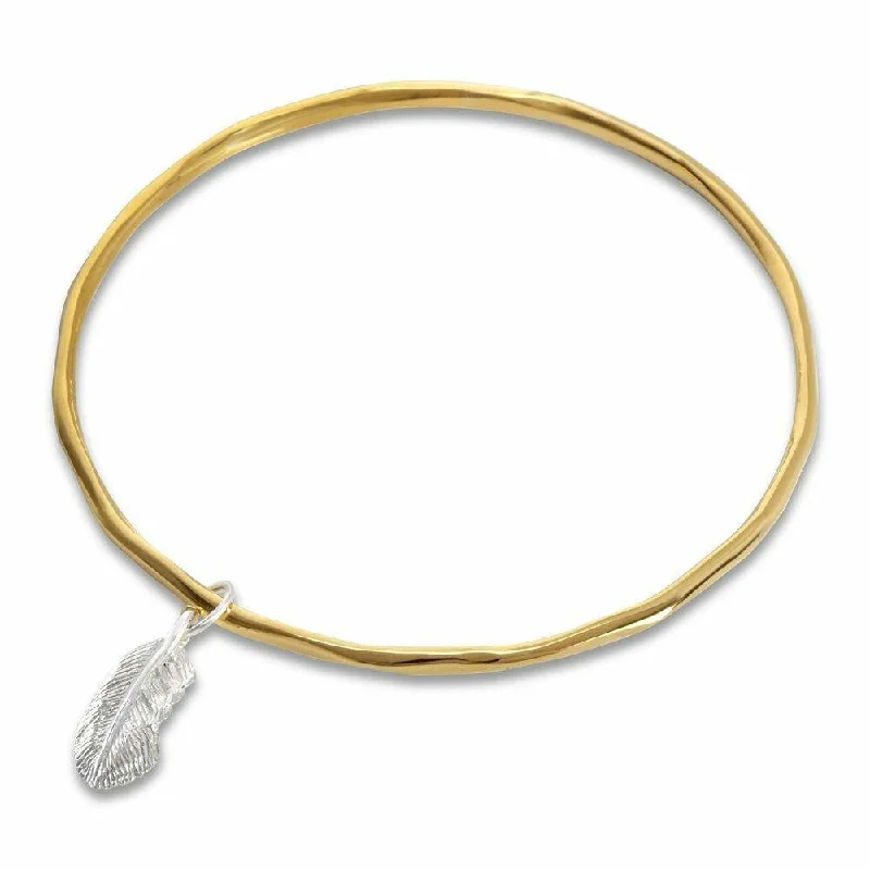 Stamped word bangles-Feather Bangle | Gold - Silver