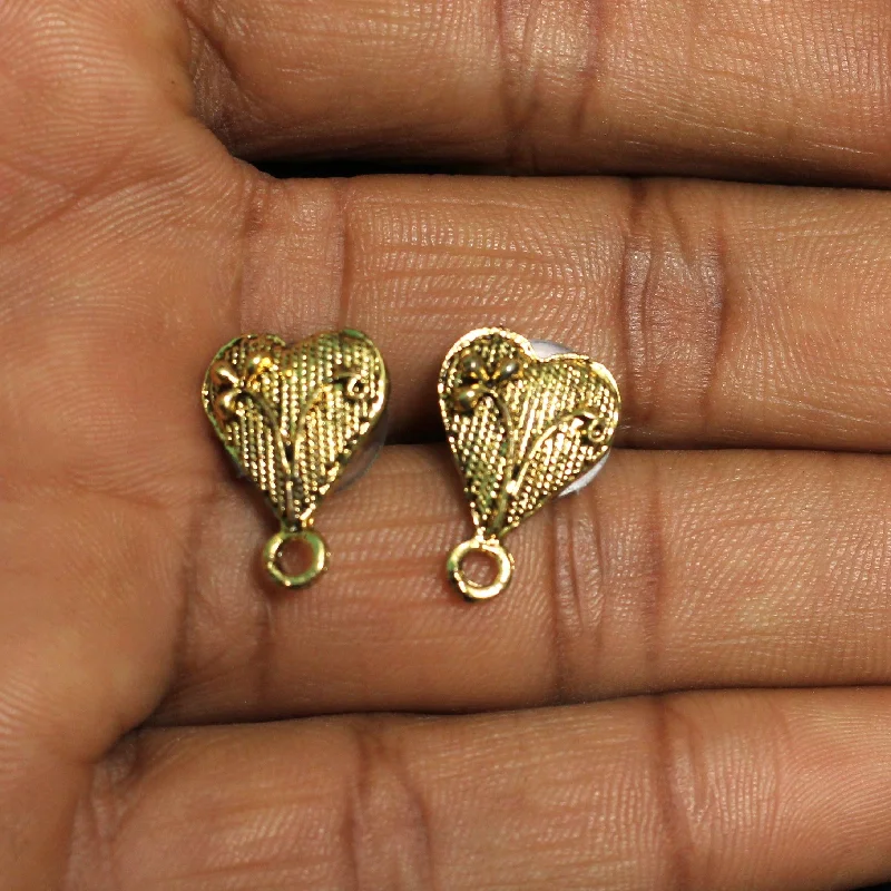 Hand-shiny rings-5 Pair German Silver Heart Earring Component Golden 13x12mm