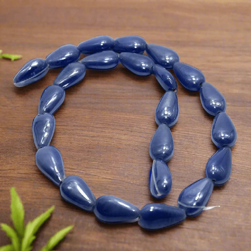 Bali tile rings-5 Strings Glass  Drop Beads Blue 18x10mm