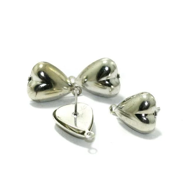 Wide stone rings-2 Pairs Post Stud Earring Findings Heart Shaped With Closed Loop 16x11mm