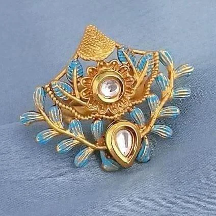 Clear quartz rings-Traditional AD Kundan Adjustable Copper Ring