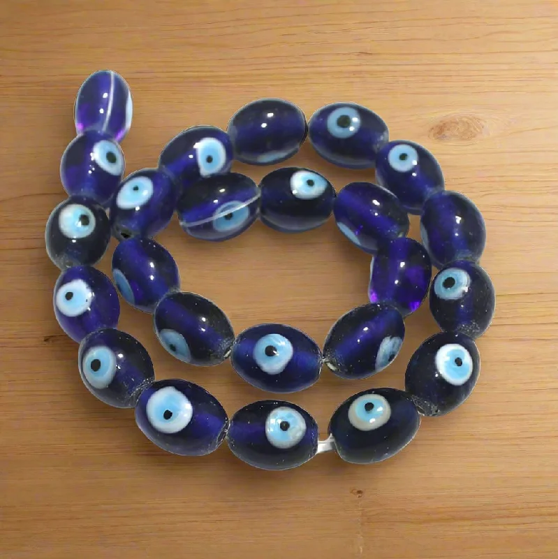 Raised letter rings-2 Strings, 14x12mm Glass Evil Eye Oval Beads Blue