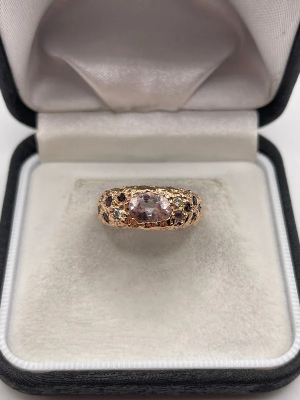 Thin star rings-18ct rose gold morganite, amethyst and diamond ring