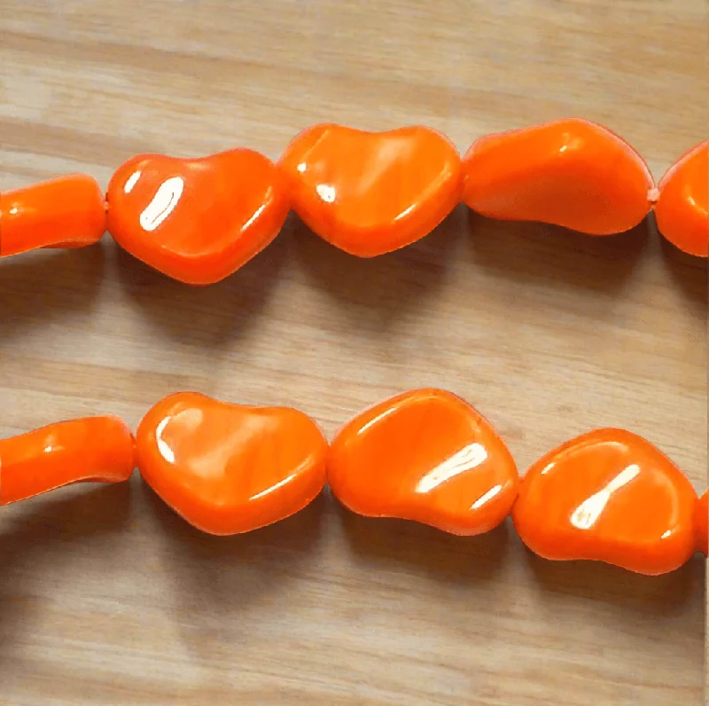 Old deco rings-2 Strings Fire Polish Heart Beads Orange 12x18mm