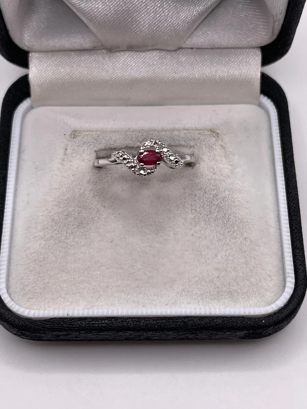 Pure band rings-Silver ruby and zircon ring