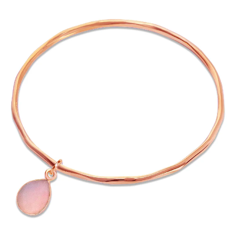 Etched letter bangles-Pink Opal Charm Bangle | Rose Gold - October