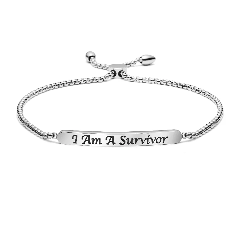 Woven yarn bangles-I Am A Survivor Adjustable Chain Link Bar Bangle