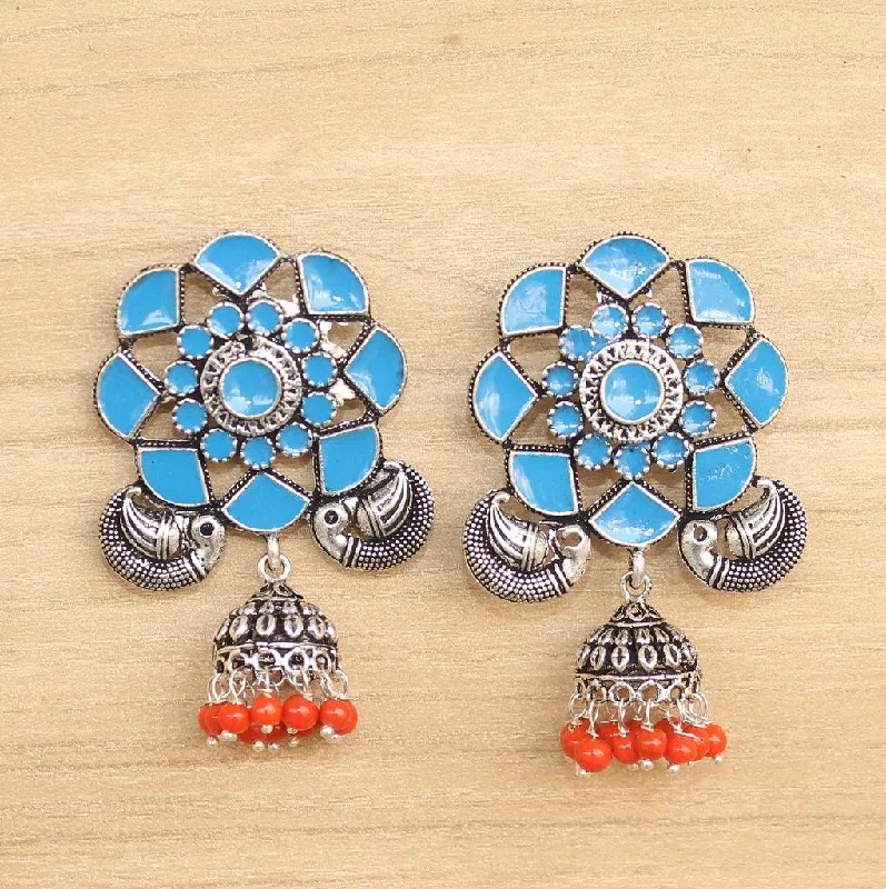 Heavy stone rings-German Silver Meenakari Earring