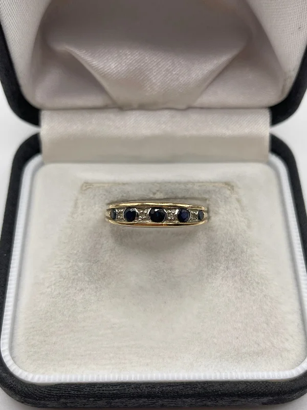 Plaited cord rings-9ct gold sapphire and diamond ring