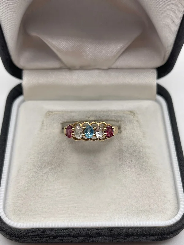 Worn flair rings-9ct gold blue / white zircon and tourmaline ring