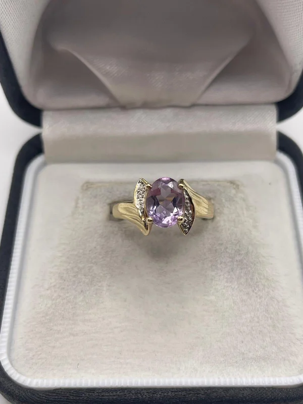 Half crescent rings-9ct gold amethyst and diamond ring