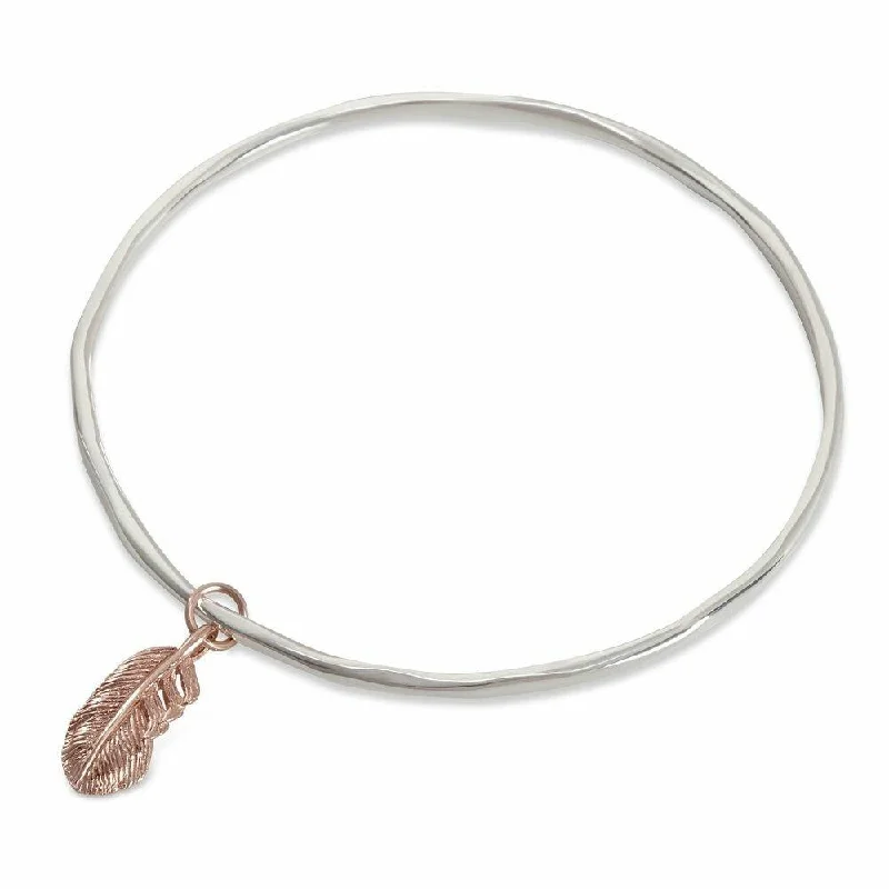 Loop charm bangles-Feather Bangle | Silver - Rose Gold