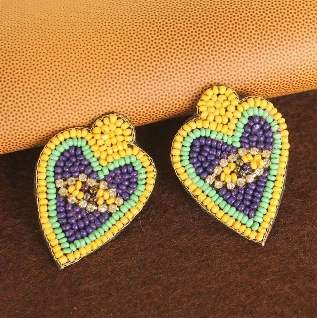 Clustered gem rings-Beaded Heart Earring