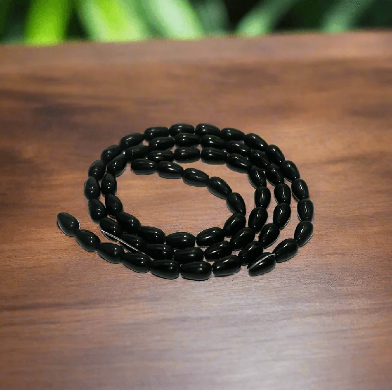 Wide geometric rings-2 strings Glass Drop Beads Black 12x8mm