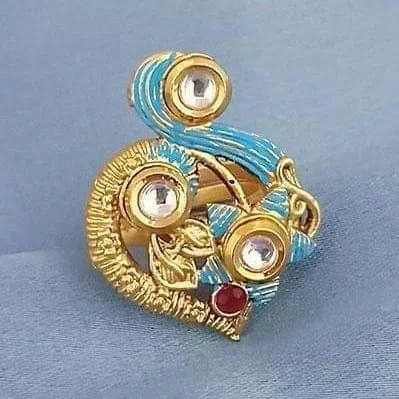 Fold band rings-Traditional AD Kundan Adjustable Copper Ring