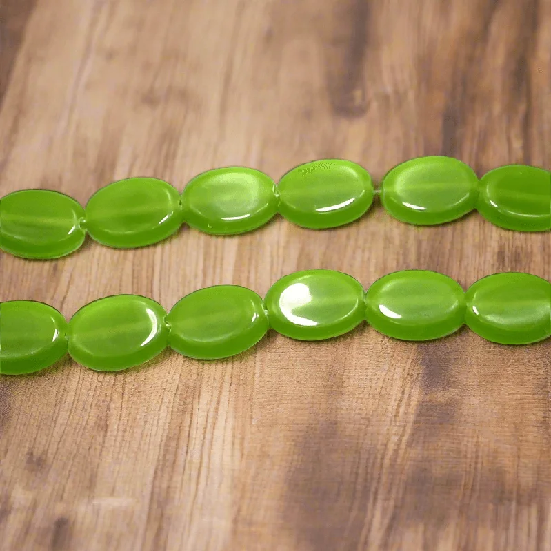 Flat stone rings-1 String Fire Polish Oval Beads Peridot 22x17mm