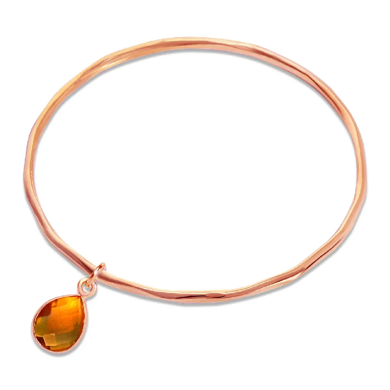 Fine bead bangles-Citrine Charm Bangle | Rose Gold - November