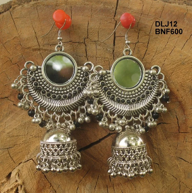 Fine thread rings-Mirror Jhumka Earring Silver