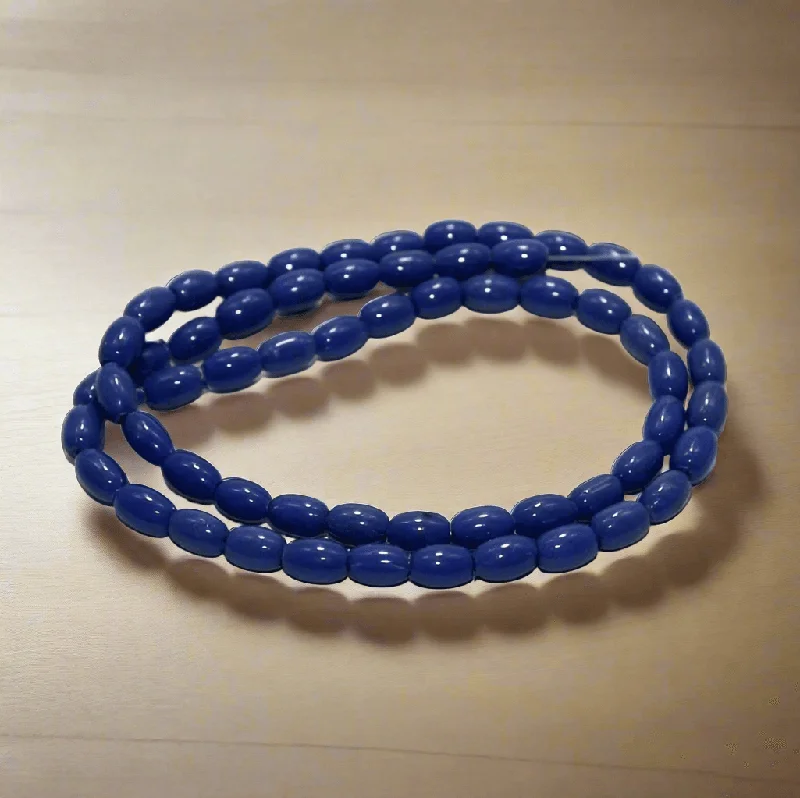 Fold knot rings-1 strings Glass Oval Beads Blue 6x4mm