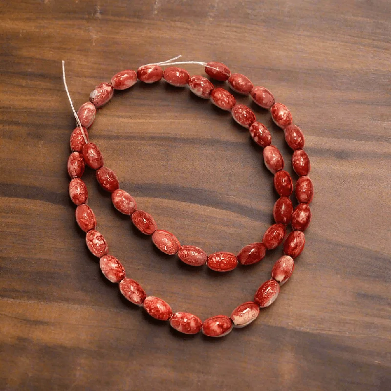 Thin wing rings-1 String Marble Oval Beads Red 9x6mm