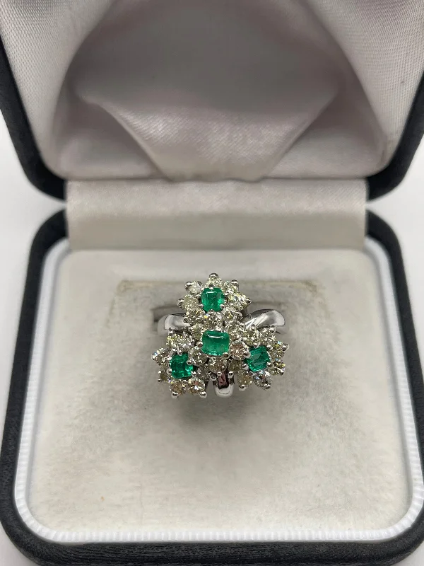 Topaz gem rings-14ct white gold emerald and diamond ring