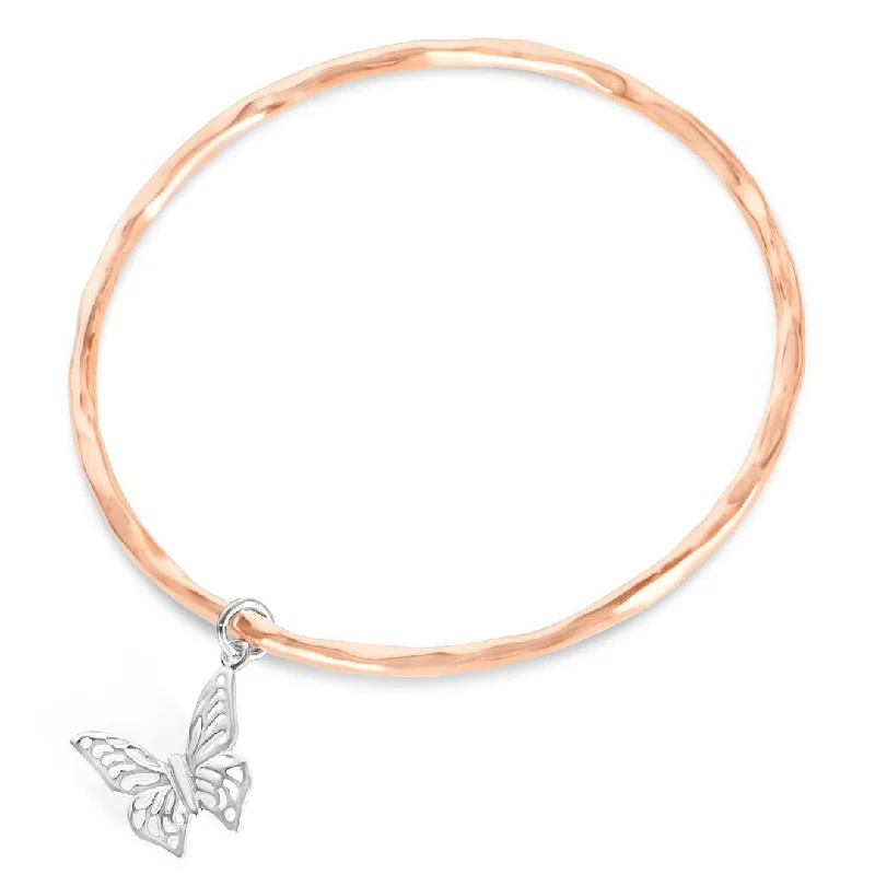 Sleek link bangles-Butterfly Bangle | Rose Gold - Silver