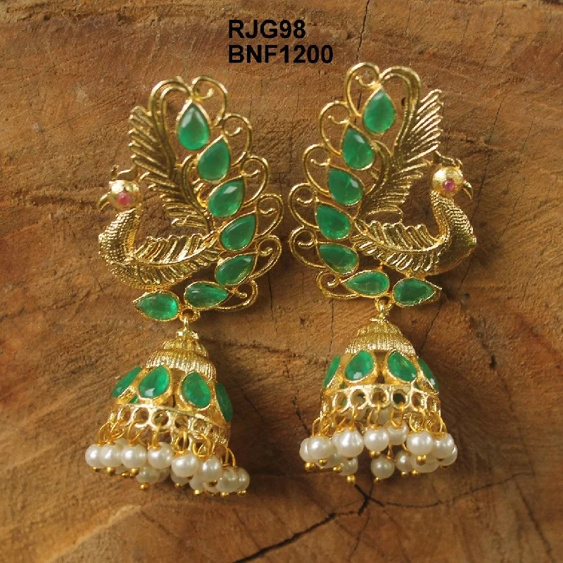 Hawk feather rings-Gold Plated Peacock Kundan Jhumka Earring